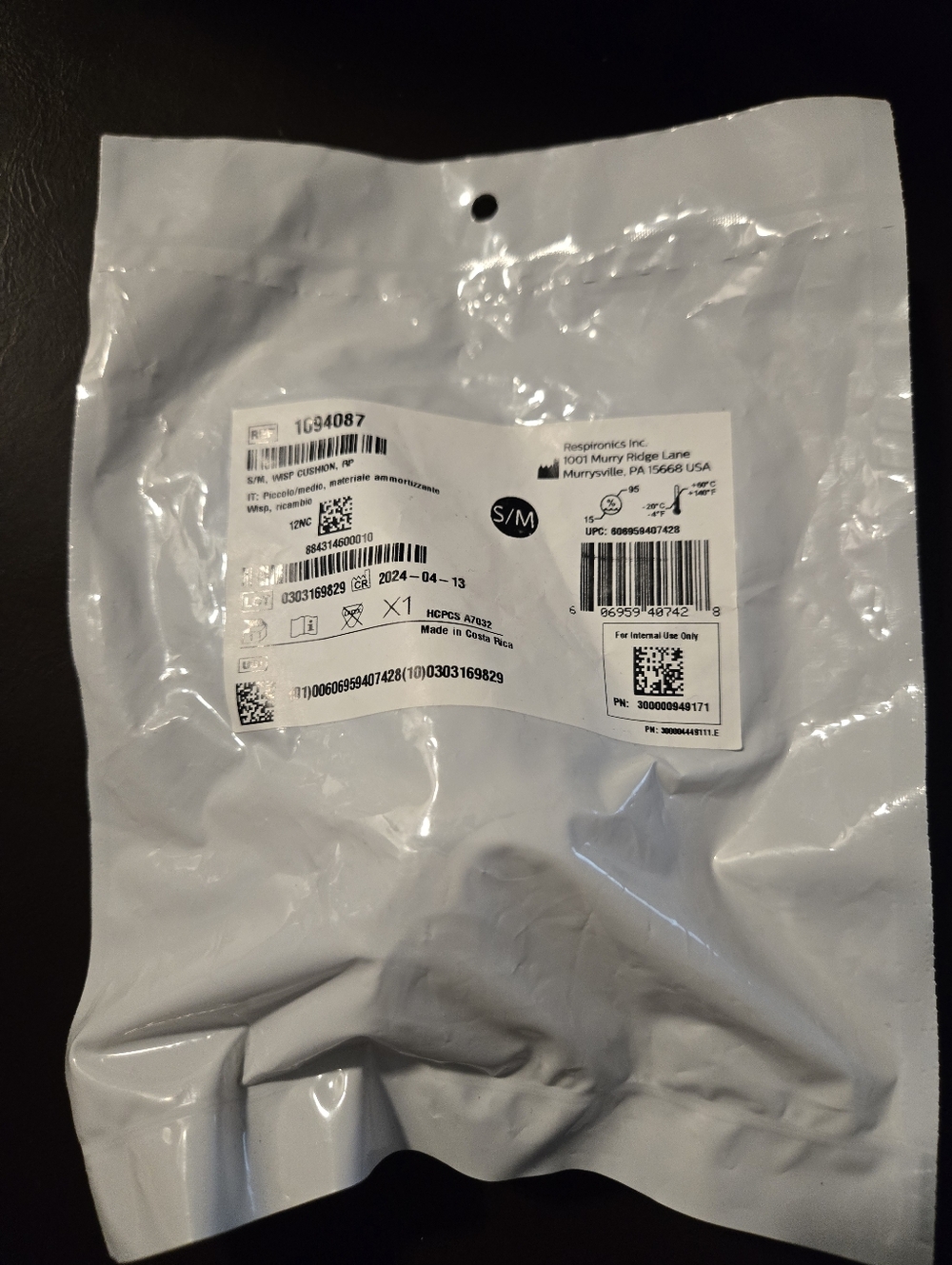 (1) Philips Respironics Wisp Nasal Mask Cushion S/M Small Medium 1094087